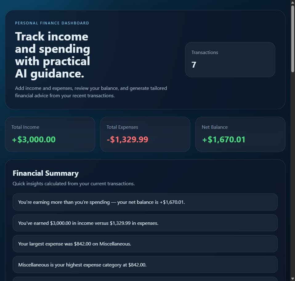 Personal Finance Dashboard screenshot